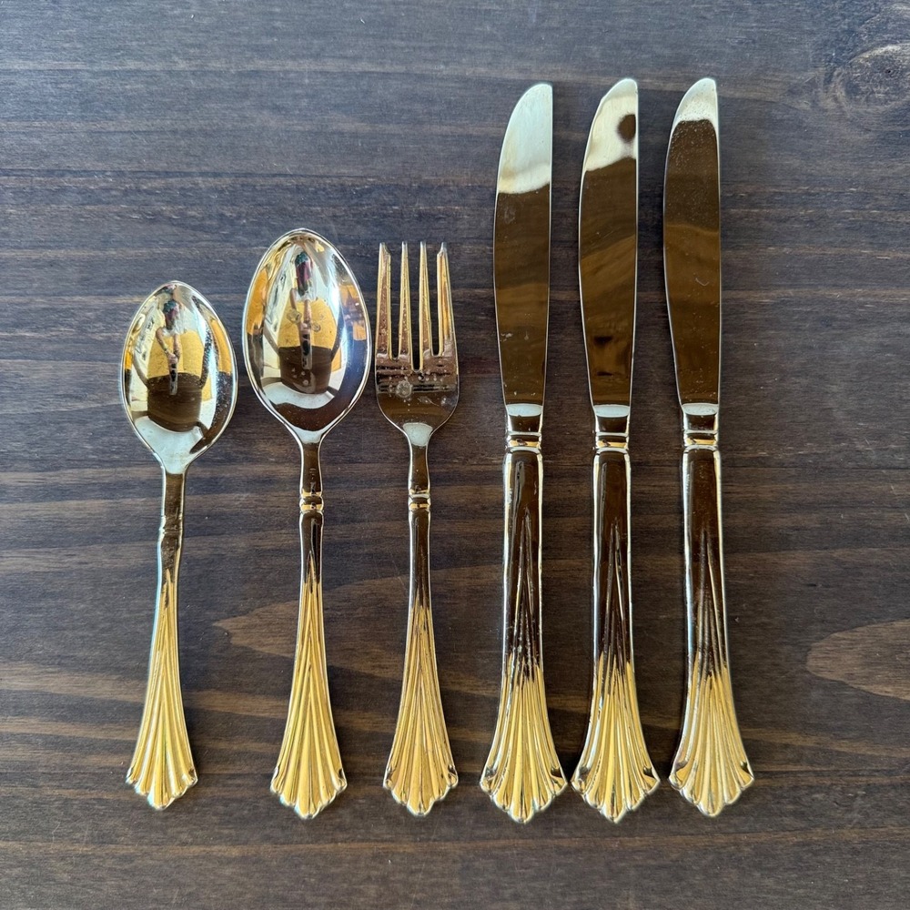 6pc WM Rogers & Son Gold Tone Flatware Spoon Fork Knives Replacement China